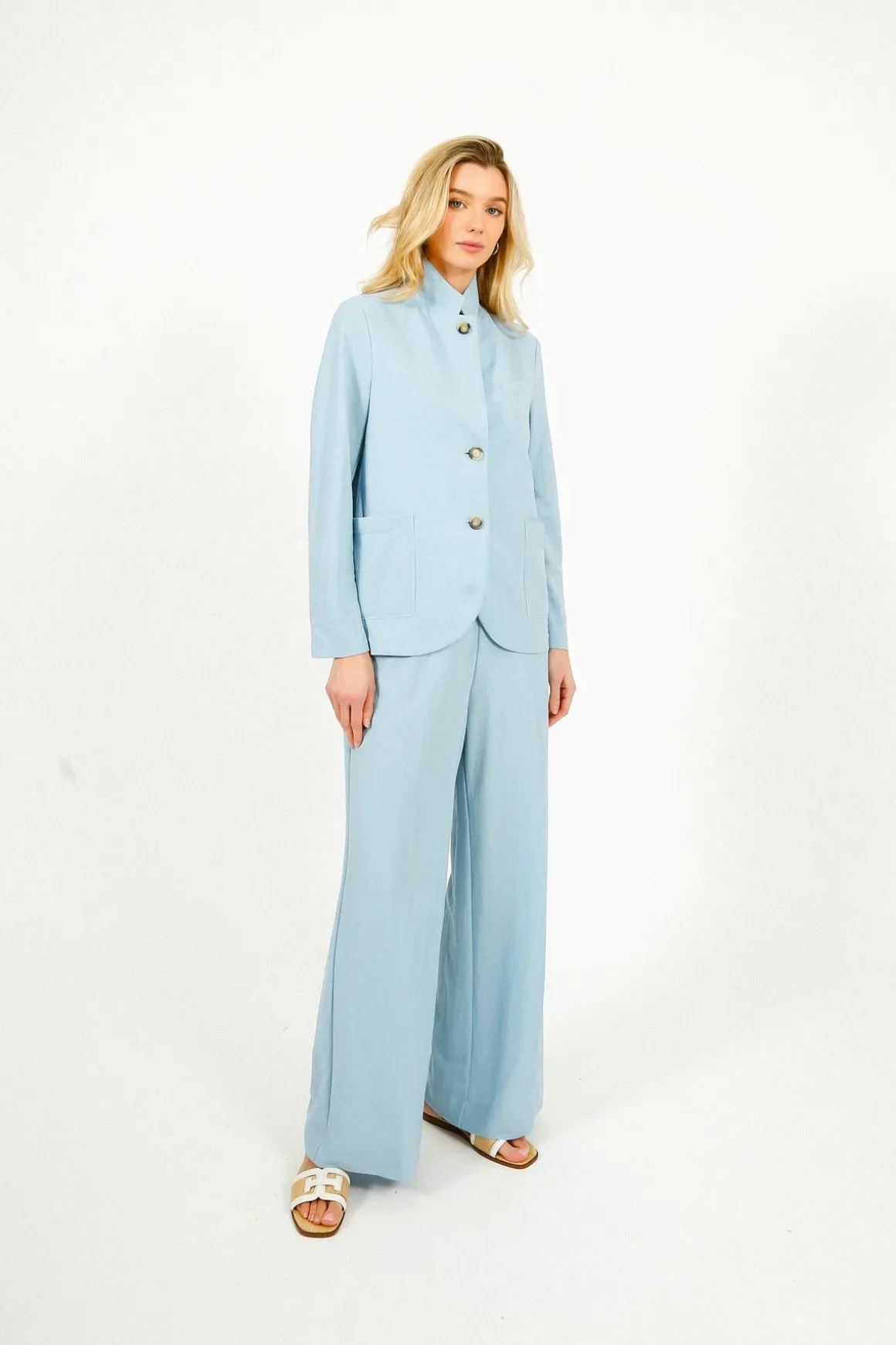 HW Stand Up Collar Blazer in Light Blue