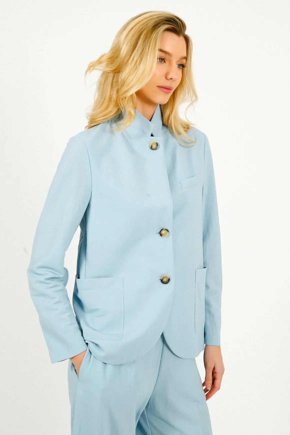 HW Stand Up Collar Blazer in Light Blue