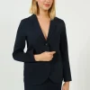 HW Stand Up Collar Seersucker Blazer in Dark Blue