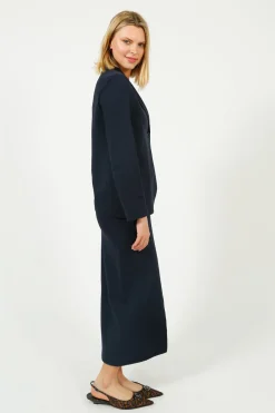 HW Stand Up Collar Seersucker Blazer in Dark Blue