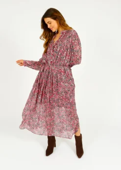 IM Dalida Printed Dress in Raspberry, Black