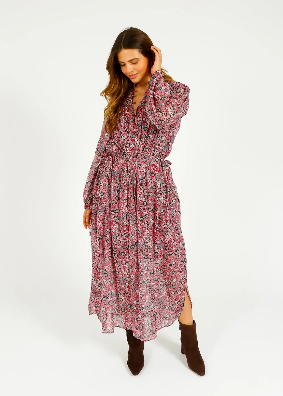 IM Dalida Printed Dress in Raspberry, Black