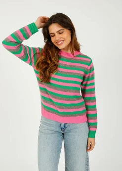 JU 3 Stripe Crew in Bright Green, Azalea Vapor