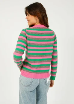 JU 3 Stripe Crew in Bright Green, Azalea Vapor