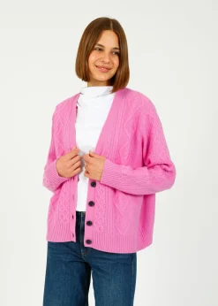 JU Aran Cardigan in Bubblegum