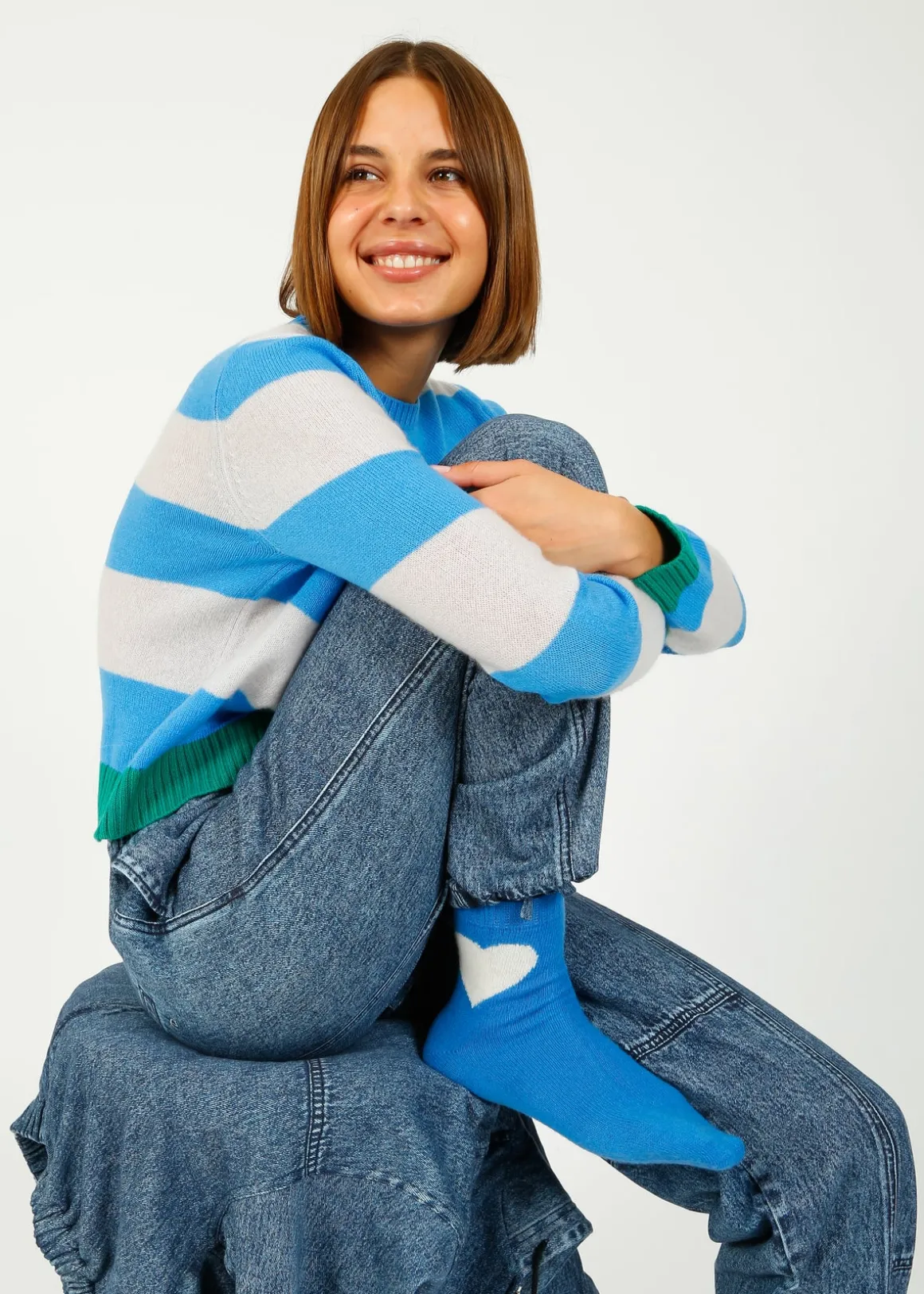 JU Heart Socks in Sky, Cream