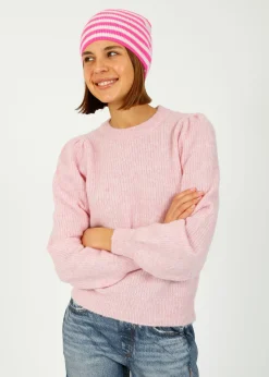JU Narrow Stripe Rib Beanie in Hot Pink