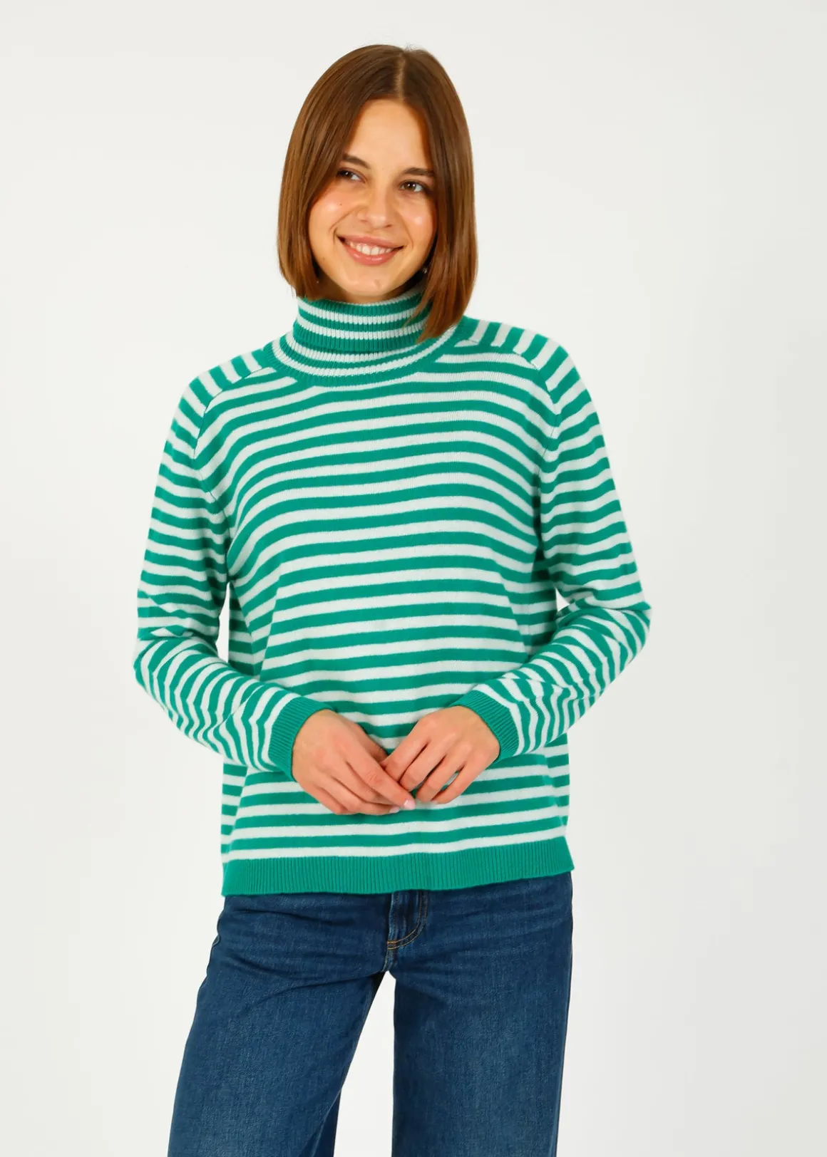 JU Narrow Stripe Roll Collar in Emerald