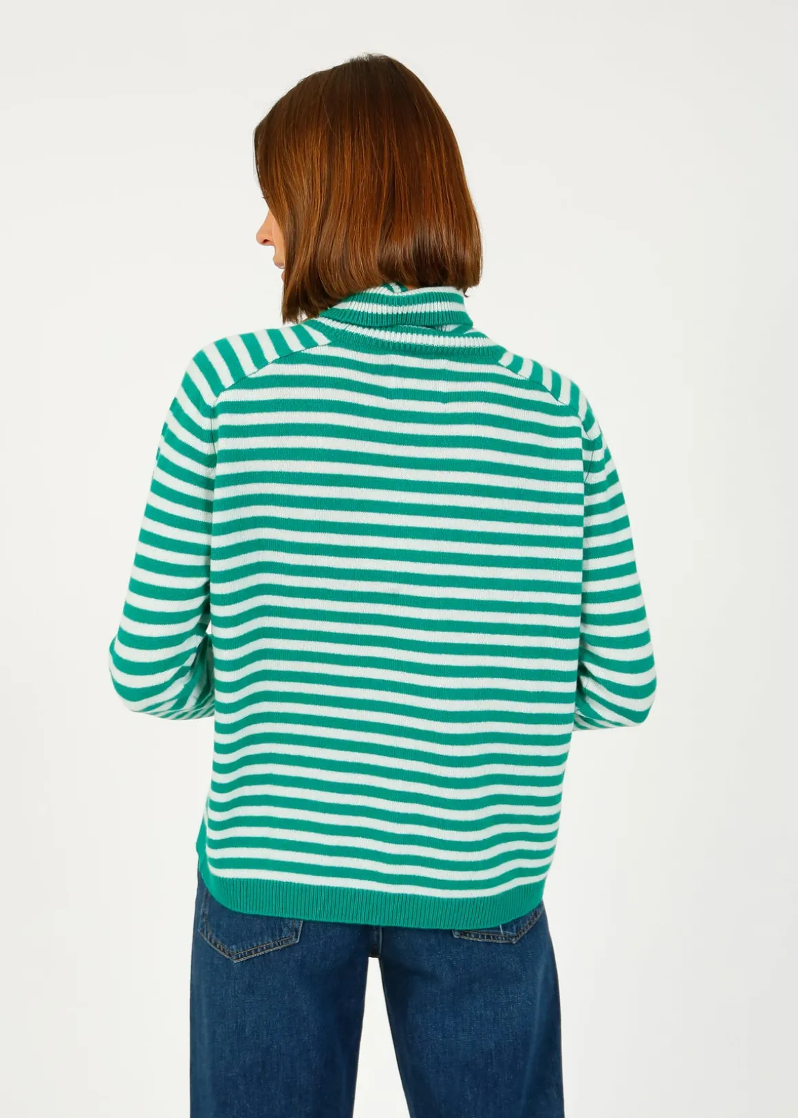JU Narrow Stripe Roll Collar in Emerald