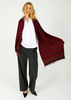 MOISMONT 703 Check Scarf in Navy Blue