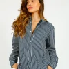 PARK Classic Fit Shirt in Navy, White Stripe