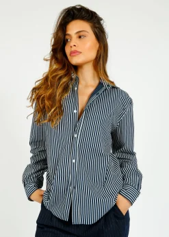 PARK Classic Fit Shirt in Navy, White Stripe