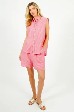 PARK Resort Sleeveless Shirt Pink u0026 Red Stripe