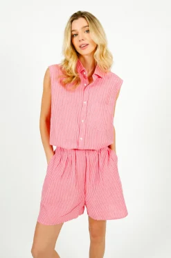 PARK Resort Sleeveless Shirt Pink u0026 Red Stripe