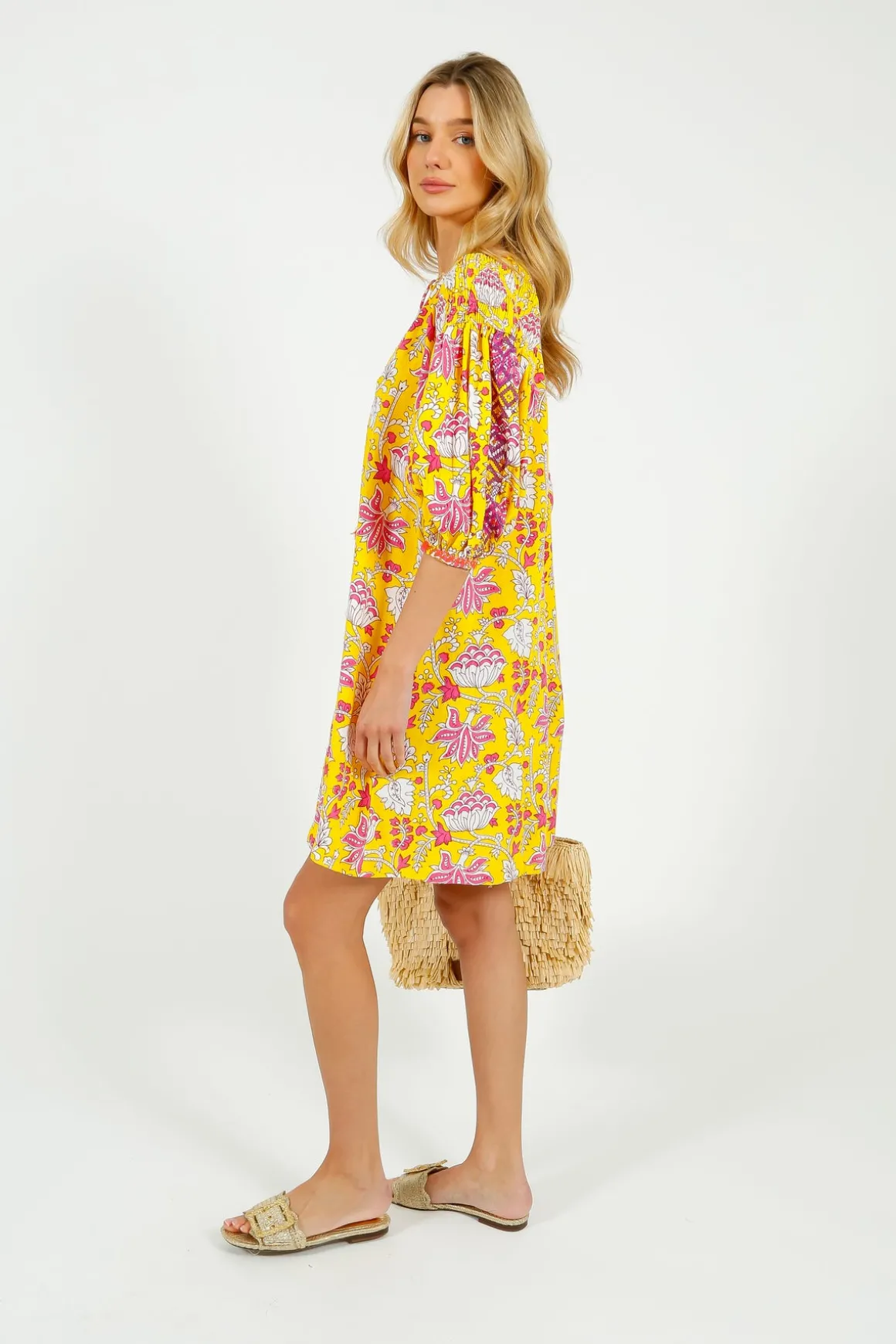 PDS 334 Embroidered Dress in Yellow