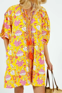 PDS 334 Embroidered Dress in Yellow