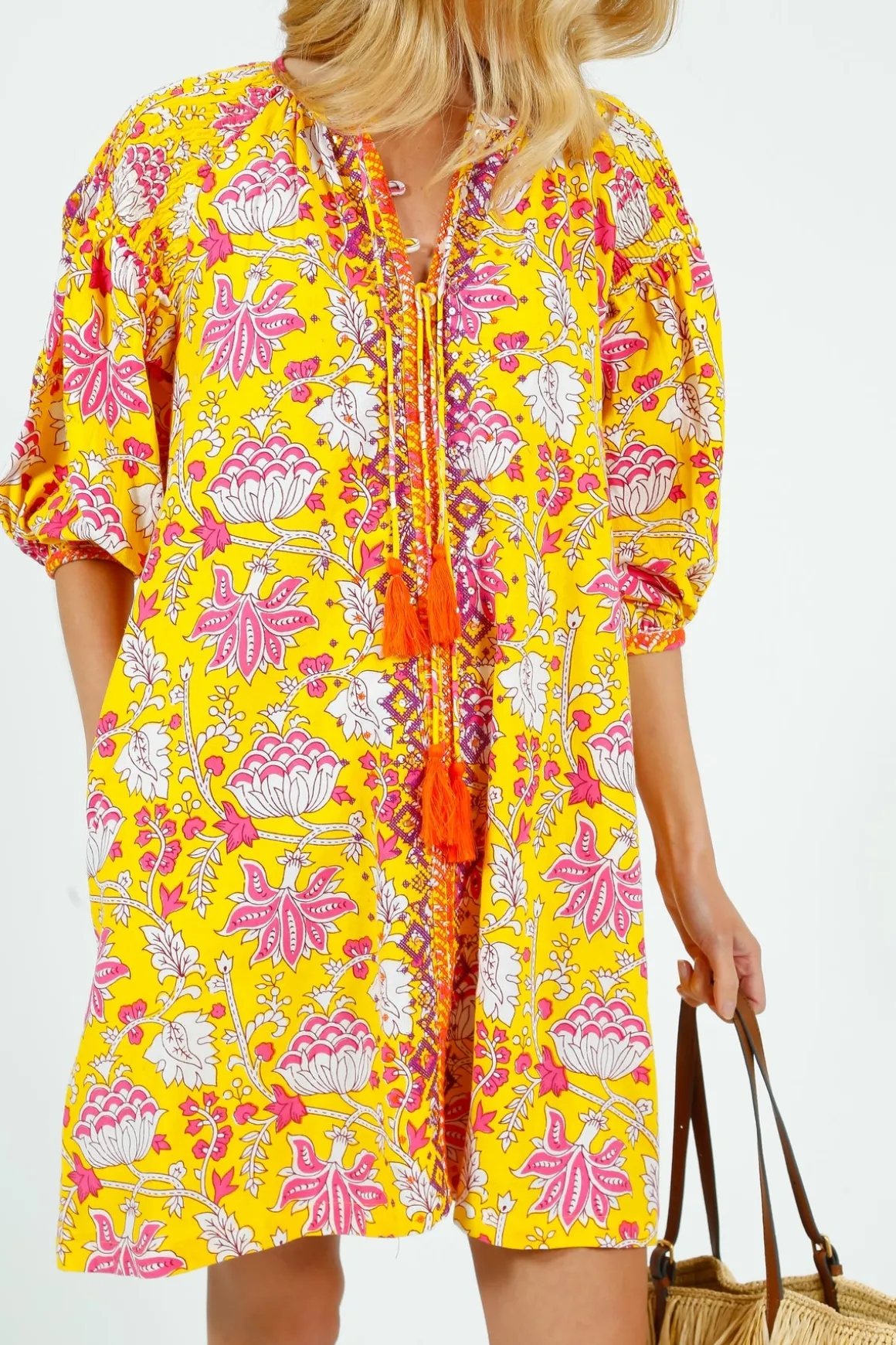 PDS 334 Embroidered Dress in Yellow