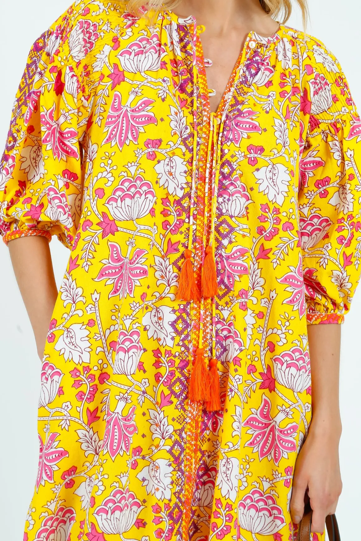 PDS 334 Embroidered Dress in Yellow