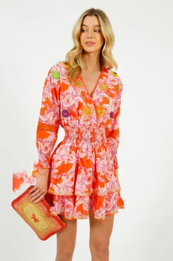 PDS 423 Lelies Short Dress in Orange, White