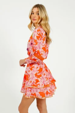 PDS 423 Lelies Short Dress in Orange, White