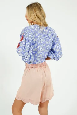 PDS 327 Lila Print Blouse with Orange Emb