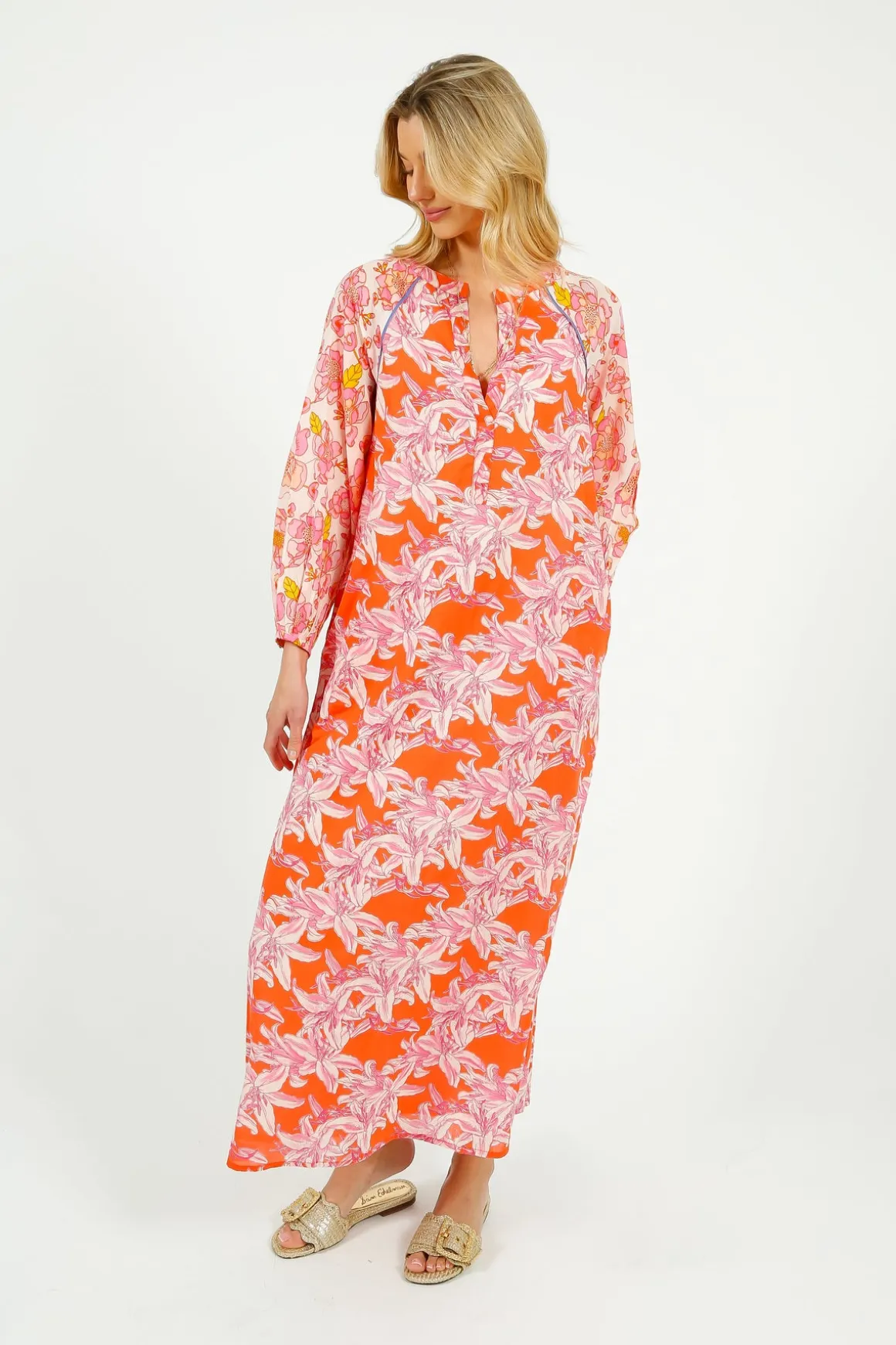 PDS 408 Rosa Flower Dress in White, Pink