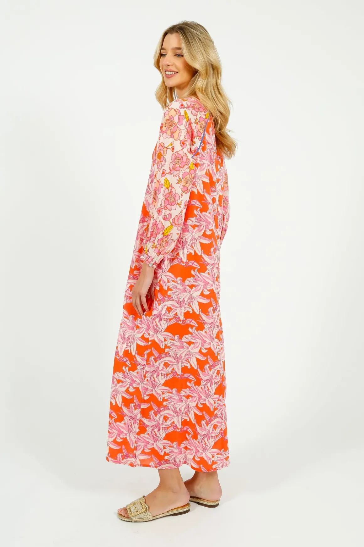 PDS 408 Rosa Flower Dress in White, Pink