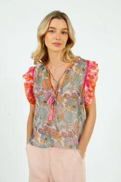 PDS 427 Rosa Frill Top in Green, Blue