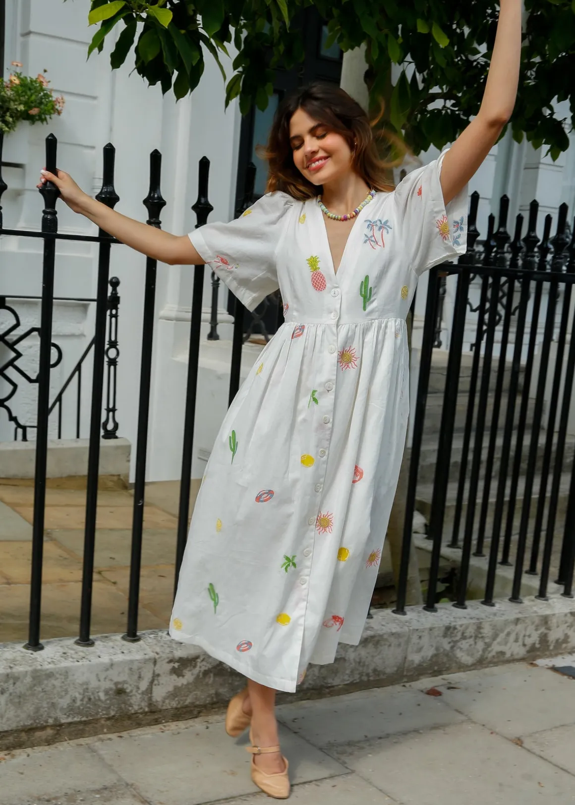 PP Lola Cotton Dress in Icons Emb White