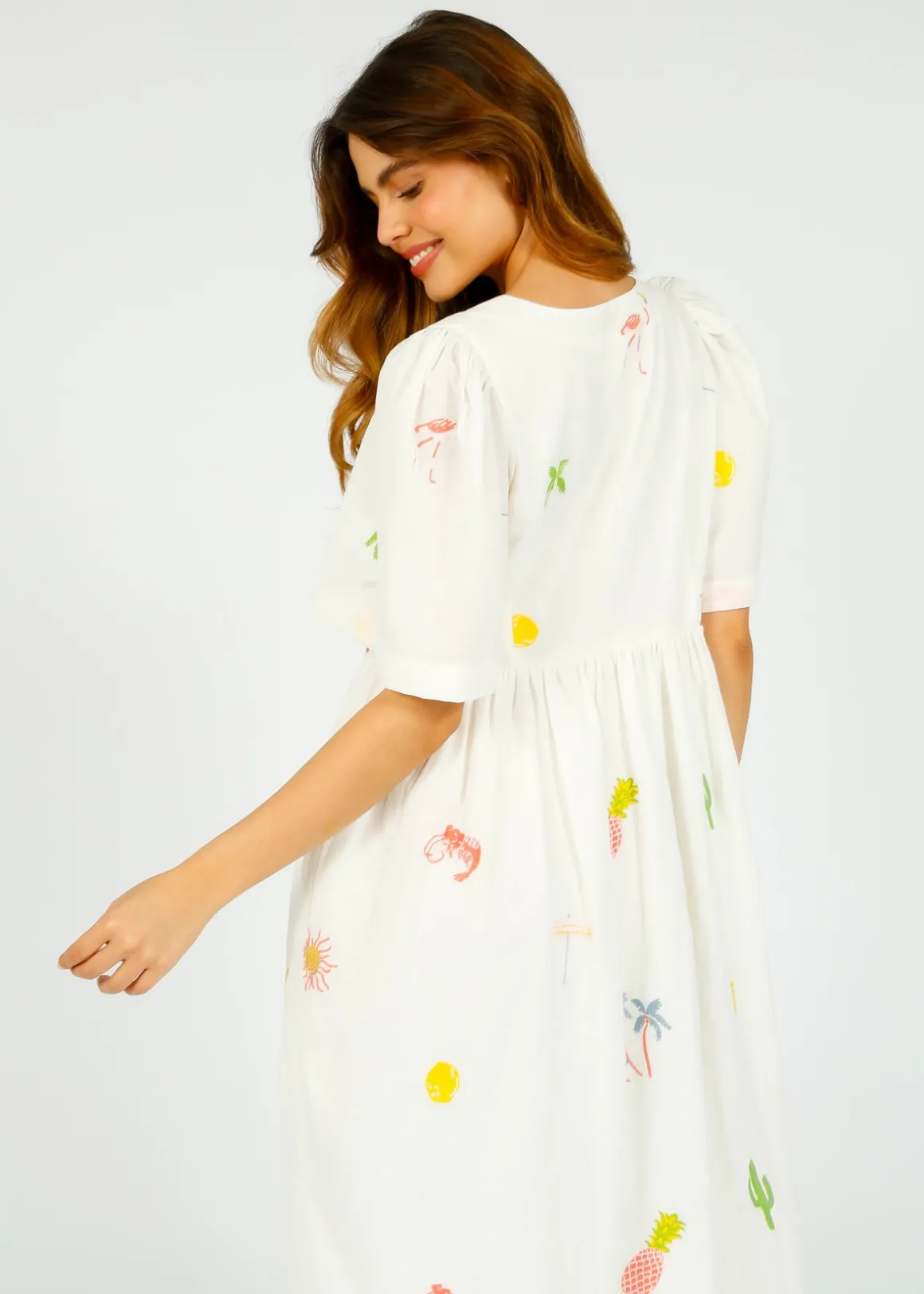 PP Lola Cotton Dress in Icons Emb White