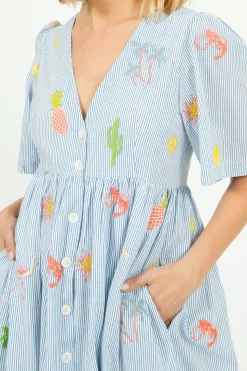 PP Lola Dress in Icons Emb Blue Stripe