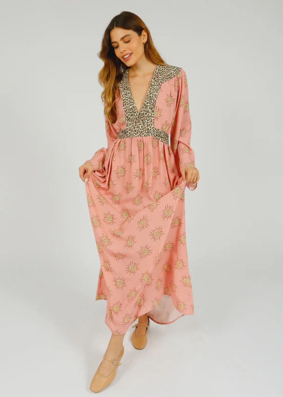 PP Lulu Dress in Wavy Sun Shell Pink/Leo Brown