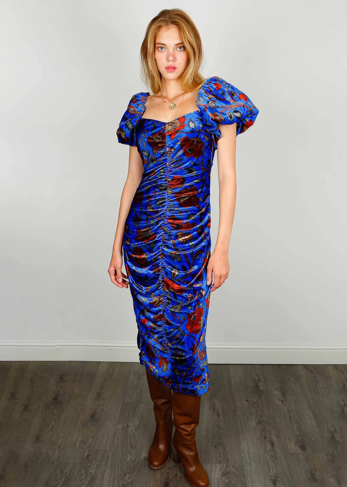 RHODE Tessa Dress in Royal Blue Vichy Rose