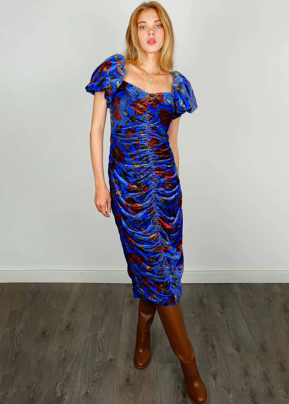 RHODE Tessa Dress in Royal Blue Vichy Rose