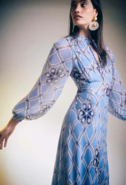 RIXO Aero Dress in Floral Wave Blue