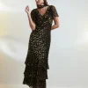 RIXO Amelle Dress in Scatter Devore Gold