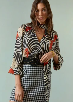 RIXO Mariah Skirt in Houndstooth Mono