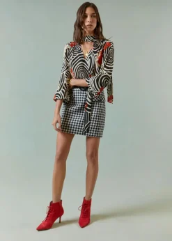 RIXO Mariah Skirt in Houndstooth Mono