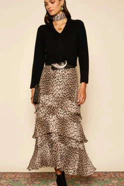RIXO Preslee Skirt in Antelope Spot Black
