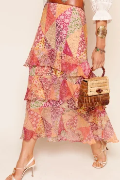 RIXO Preslee Skirt in Patchowork Blush