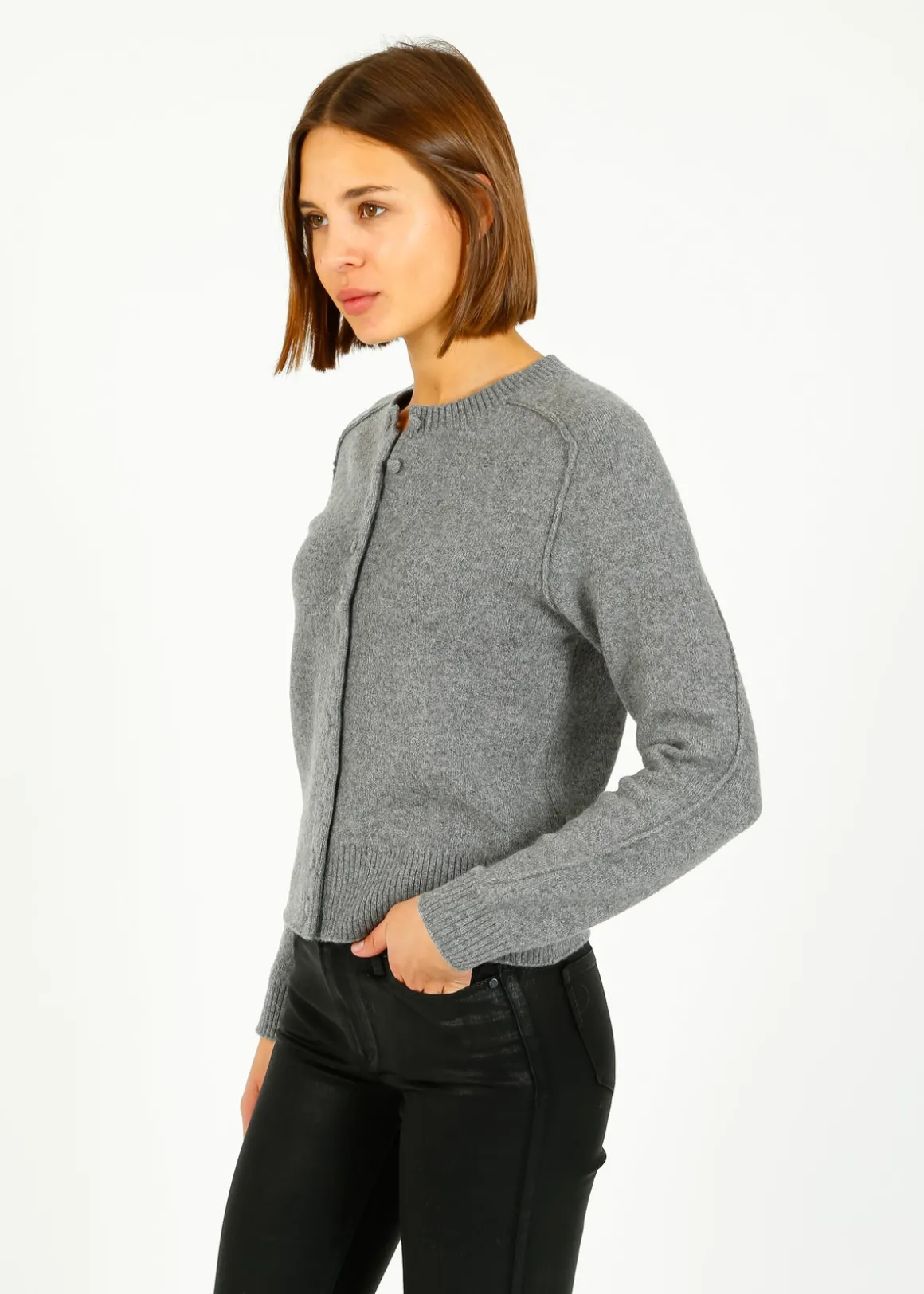 Ru0026B Bridget Crew Cardigan in Grey