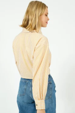 Ru0026B Georgie Stripe Poplin Shirt in Gold Stripe