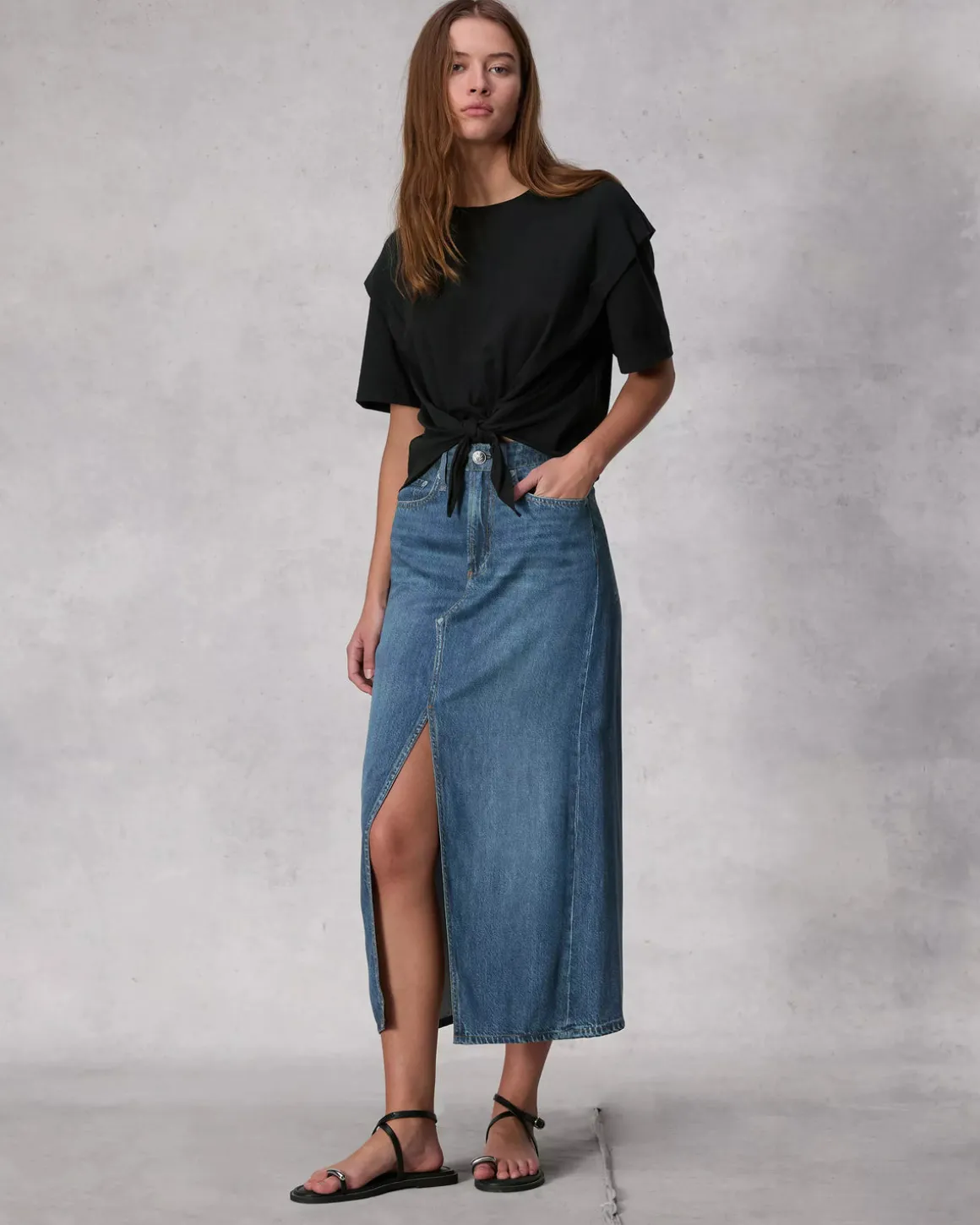 Ru0026B Liquid Miramar Clara Midi Skirt in Cameron