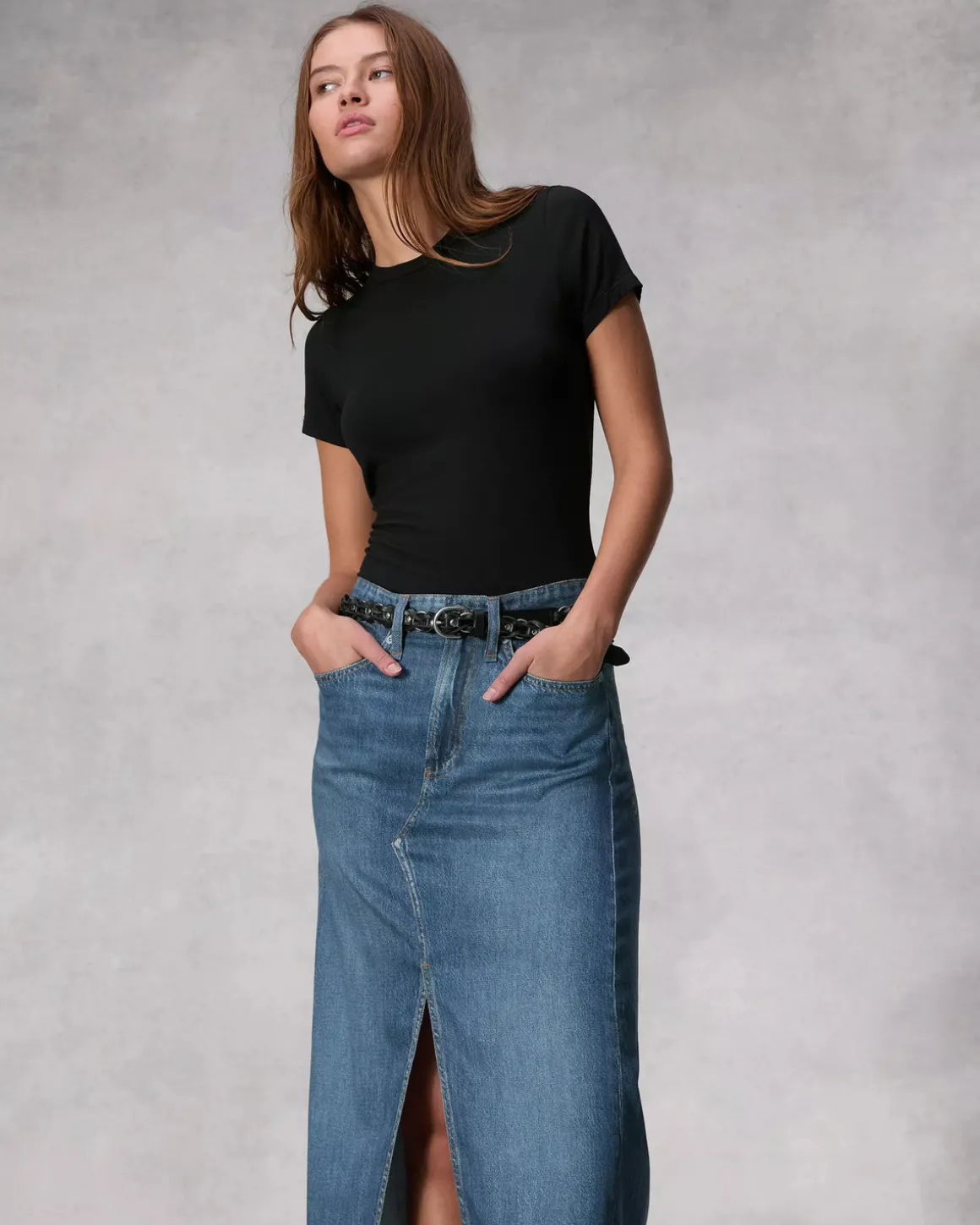 Ru0026B Liquid Miramar Clara Midi Skirt in Cameron