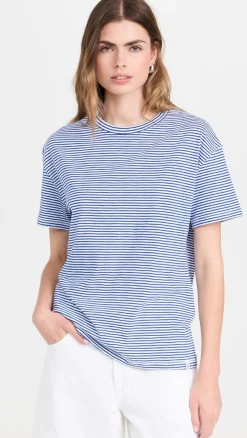 Ru0026B Mini Slub Stripe Boyfriend Tee in Blue, White
