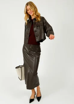 Ru0026B Rayne Faux Leather Midi Skirt in Dark Brown