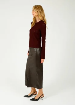 Ru0026B Rayne Faux Leather Midi Skirt in Dark Brown