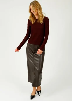 Ru0026B Rayne Faux Leather Midi Skirt in Dark Brown