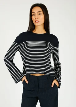 Ru0026B The Knit Boxy Stripe in Navy, Ivory