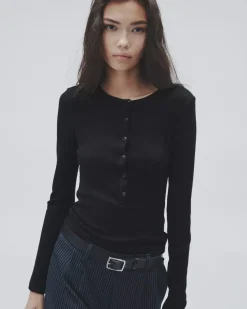 Ru0026B The Knit Rib Henley in Black